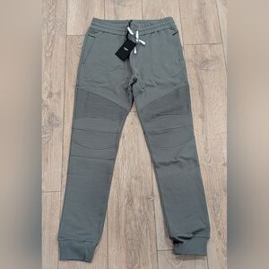 $785 Mens BALMAIN Flocked Logo Print Jogger Pants Khaki Green XL